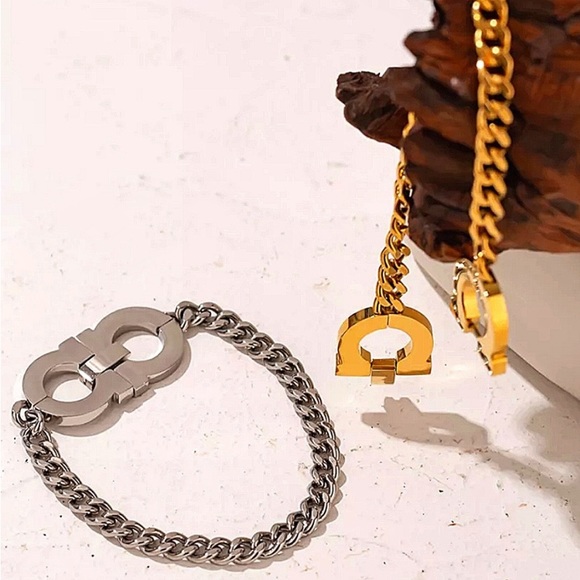 Omega Gold Cuban Stainless Steel Chain Link Bracelet - Picture 6 of 10